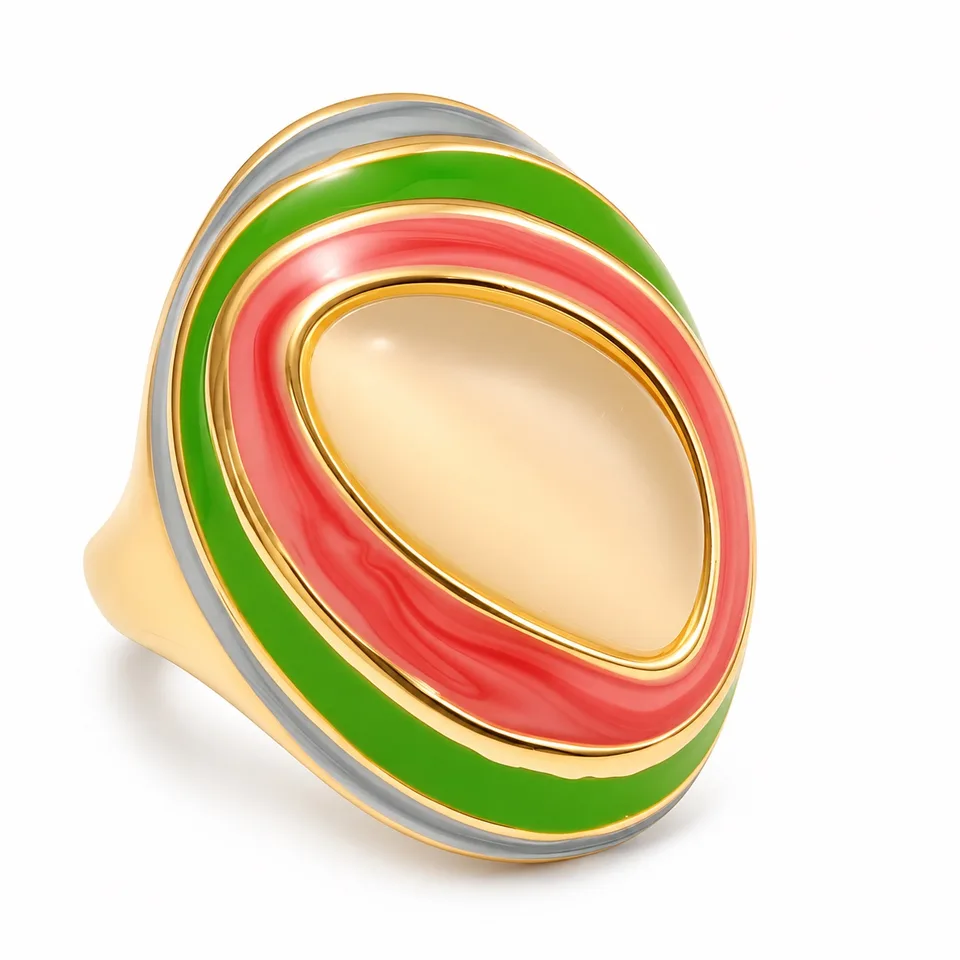 Layered Oval Color Ring in Green, red and pale yellow