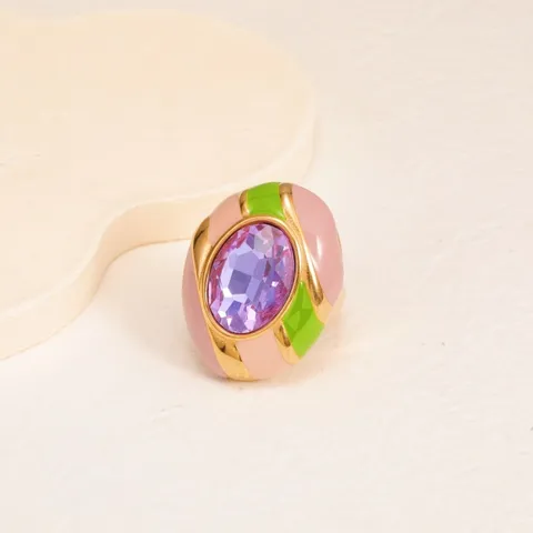Pastel Color Frame Accent Ring in Pink and lime / purple center