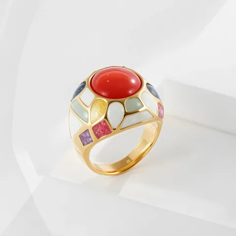 Coral Mosaic Accent Ring in Coral Mosaic Accent