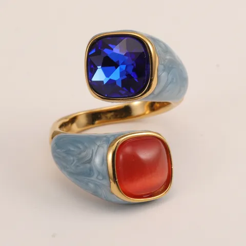Twin Color Accent Open Ring in Blue and red / grey swirl