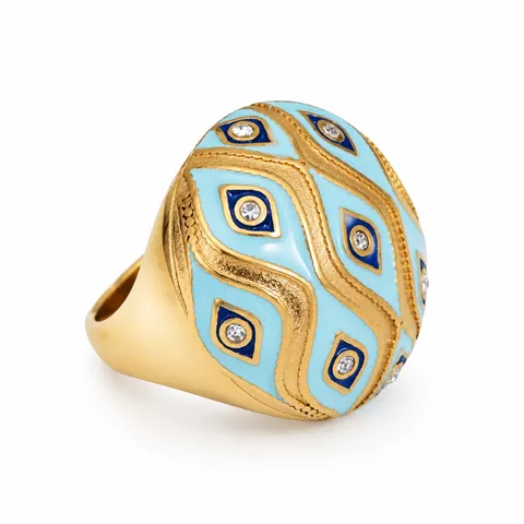 Diamond Motif Dome Ring in Pale blue diamond pattern
