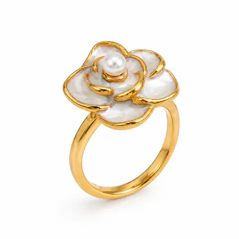 White Accent Ring Selection in White layered flower