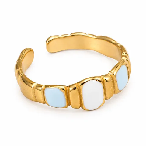 Pastel Tile Band Ring in Pale blue & white