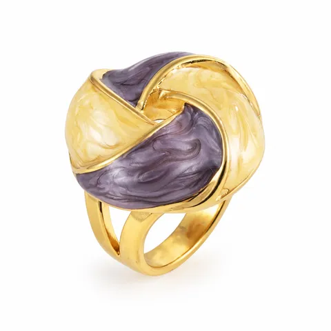 Interwoven Color Dome Ring in Yellow and purple swirl