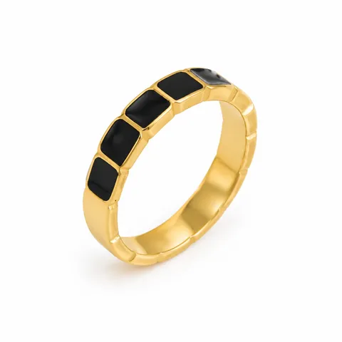 Graphic Tile Band Ring in Black
