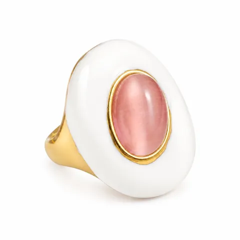 Oval Accent Color Dome Ring in White and pale pink
