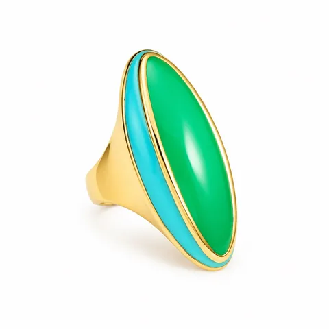 Long Oval Color Ring in Green & turquoise