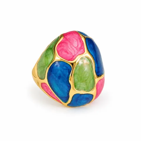 Abstract Color Mosaic Ring in Red, yellow and turquoise