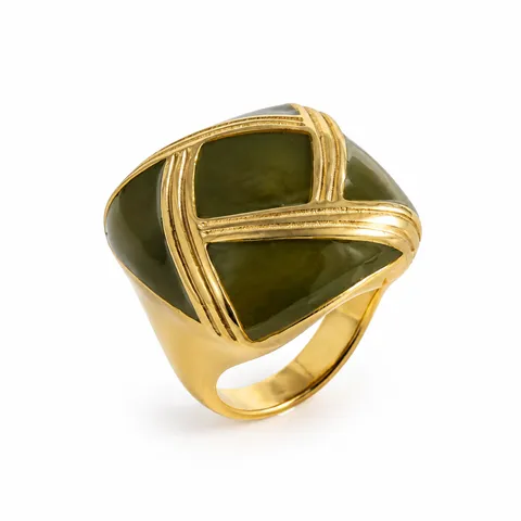 Crossing Line Color Ring in Olive green