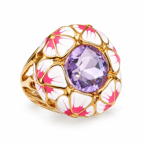 Floral Frame Accent Ring in White and purple / purple center
