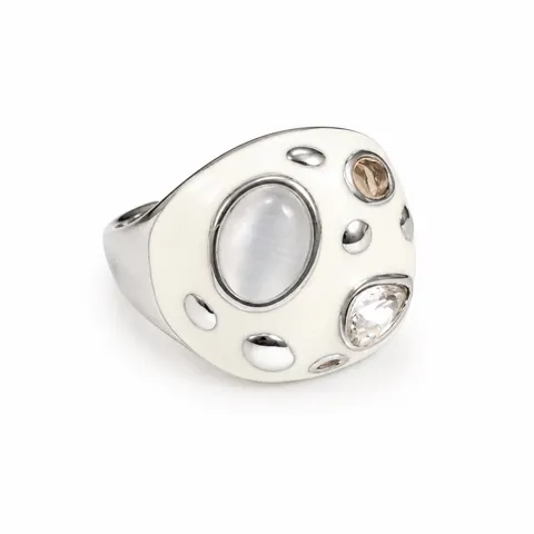 Mixed Accent Dome Ring in White and grey accents