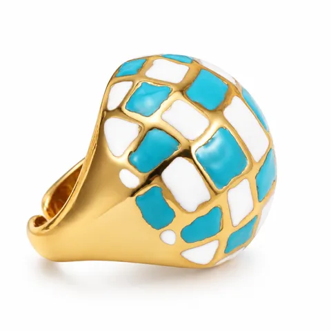 Checker Color Dome Ring in Turquoise & white