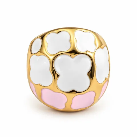 Pastel Clover Pattern Dome Ring in Pastel Clover Pattern Dome