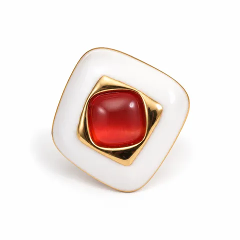 Framed Color Accent Ring in White / red center