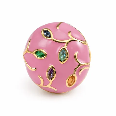 Pink Leaf Detail Dome Ring in Pink Leaf Detail Dome