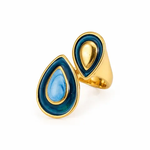 Twin Teardrop Open Ring in Blue teardrops