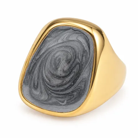 Grey Swirl Signet Style Ring in Grey Swirl Signet Style