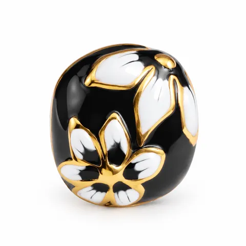 Black Floral Dome Ring in Black Floral Dome