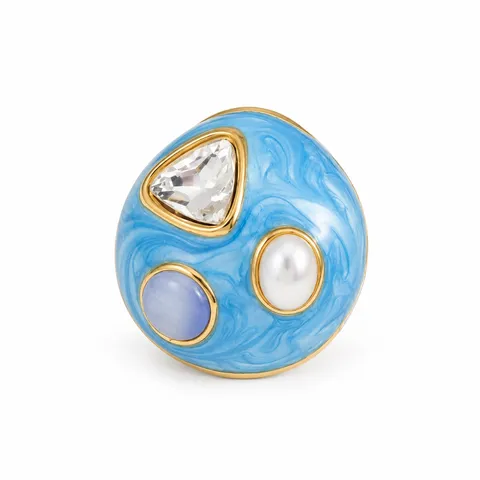 Three Accent Swirl Dome Ring in Blue swirl