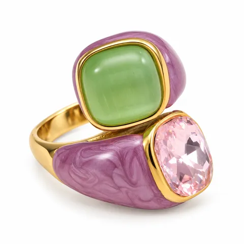 Twin Color Square Open Ring in Twin Color Square Open