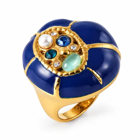 Cluster Center Color Dome Ring in Navy
