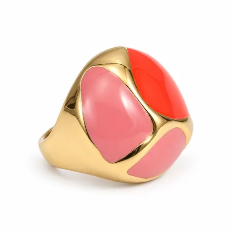 Pink and Coral Panel Dome Ring in Pink and Coral Panel Dome