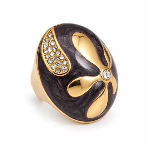 Dark Floral Accent Dome Ring · Dark Floral Accent Dome
