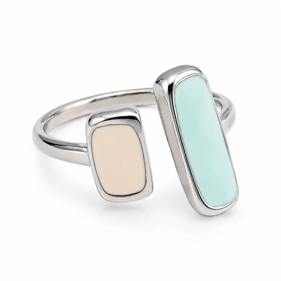 Pastel Duo Open Ring in Pale blue and cream / silver-tone