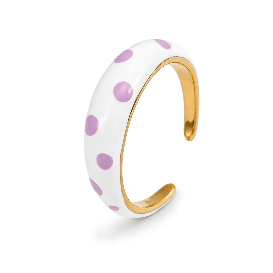 Pink Polka Dot Open Ring in White and pink / gold-tone