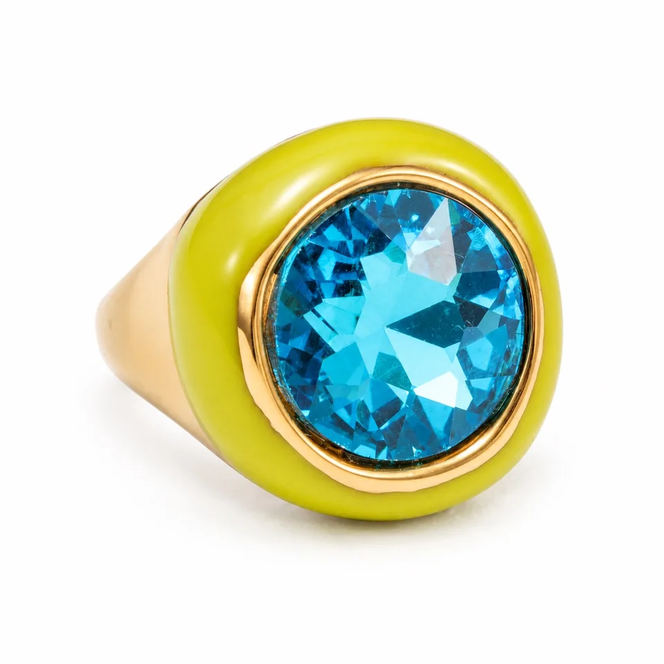 Round Accent Color Dome Ring · Yellow / blue center