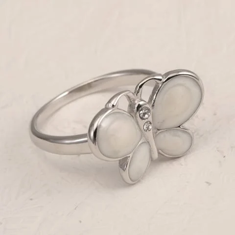 White Butterfly Accent Ring in White butterfly / silver-tone