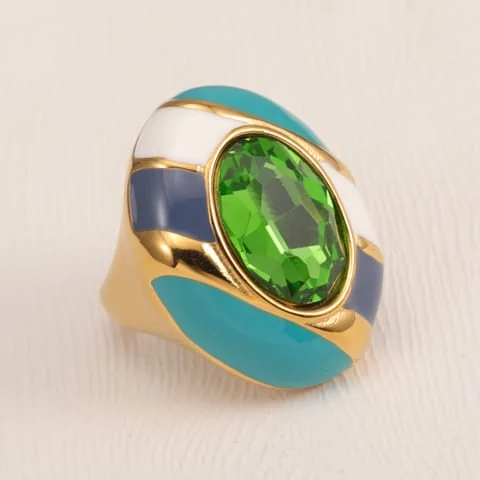 Geometric Color Accent Ring · Turquoise, white and navy / green center